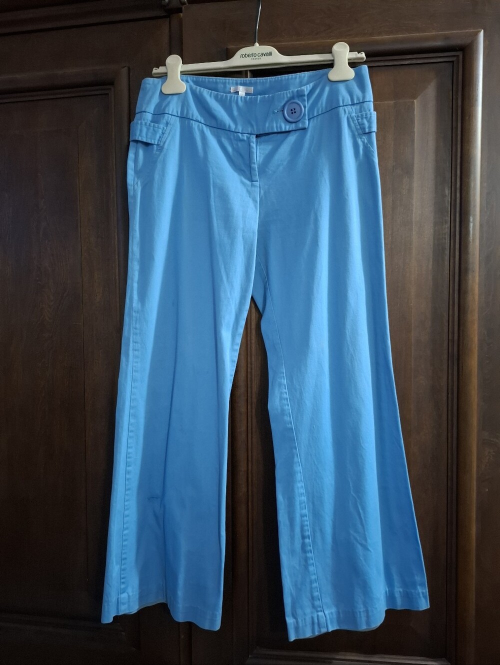 Century 21 (From NY) Bright Blue Wide-Leg Flared Pants with Button Detail Women